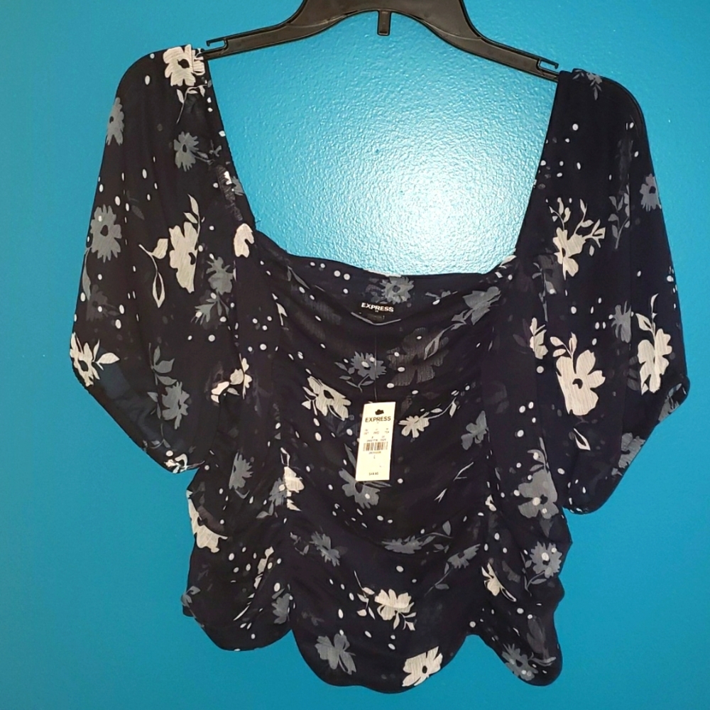 Sheer navy crop blouse